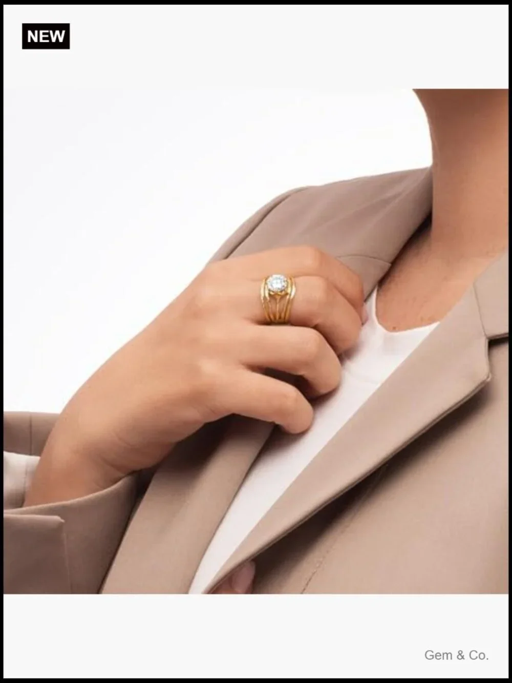 Vintage CZ Statement Ring - 14K Gold Over Sterling Silver - Handcrafted -